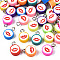 Handmade Polymer Clay Charms, with Platinum Plated Iron Loop, Flat Round with Mouth, Mixed Color, 12~13.5x9~10x4~5.5mm, Hole: 1.8mm