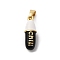 Brass Enamel Pendants, Chill Pill Shape Charm, Cadmium Free & Lead Free, Rack Plating, Long-Lasting Plated, Real 18K Gold Plated, Black, 17x5.5mm, Hole: 5x2.5mm