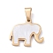 PVD Vacuum Plating 304 Stainless Steel with Natural White Shell Pendants, with 201 Stainless Steel Snap On Bails, Elephant, 16.5x18.5x1.5mm, Hole: 7.8x3.5mm