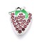 Alloy Rhinestone and Enamel Pendants, Strawberry, Platinum, Light Rose, 17x13x4mm, Hole: 1.8mm
