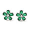 Rack Plating Brass Micro Pave Cubic Zirconia Stud Earrings, Long-lasting Plated, Flower, Platinum, Dark Green, 14x14mm