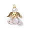 Glass Seed Beaded Angel Pendants, with Antique Golden Alloy Wings, Clear AB, 26.5x17.5x16.5mm, Hole: 3.5x2.5mm