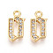 Brass Micro Pave Cubic Zirconia Charms, Number 0, Real 18K Gold Plated, 13~14x4.5~8x2mm, Hole: 1.5mm