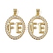 Brass Micro Pave Cubic Zirconia Pendants, Word FE, Long-Lasting Plated, Cadmium Free & Lead Free, Rack Plating, Real 18K Gold Plated, Oval, 27.5x20.5x2.5mm, Hole: 4.5x3.5mm