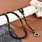 Natural Tiger Eye Round Beaded Y Necklaces, 304 Stainless Steel Ring Pendant Necklaces for Women, Stainless Steel Color, 27.56~27.95 inch(70~71cm)