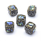 Handmade Polymer Clay Rhinestone Beads, with Paua Shell Cabochons, Cube, Hematite, Colorful, 16mm, Hole: 1mm