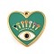 304 Stainless Steel Enamel Pendants, with Rhinestone, Heart with Eye Charms, Real 18K Gold Plated, PVD Vacuum Plating, Sea Green, 23x24x3mm, Hole: 1.4mm