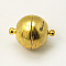 Brass Magnetic Clasps with Loops, Round, Golden, 16x10mm, Hole: 1.5mm