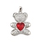 Brass Micro Pave Cubic Zirconia Pendants, Bear, Rack Plating, Long-Lasting Plated, Lead Free and Cadmium Free, Red, 26.5x21x6.5mm, Hole: 3.5x2mm