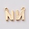 Brass Charms, Letter, Nickel Free, Real 18K Gold Plated, Letter.N, 8.5x5.5x1.5mm, Hole: 0.8mm