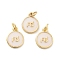 Rack Plating Brass Enamel Charms, with Jump Ring, Cadmium Free & Lead Free, Long-Lasting Plated, Real 18K Gold Plated, Flat Round with Word Fe Charm, Snow, 14x11x1.5mm, Hole: 3mm