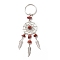 Natural Red Jasper Keychain, with Iron, 304 Stainless Steel & Alloy Findings, Woven Net/Web with Feather, 11.4~11.8cm