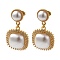 Square ABS Plastic Imitation Pearl, with Rack Plating Brass Micro Pave Cubic Zirconia Dangle Earrings, Lead Free & Cadmium Free, Long-Lasting Plated, Real 18K Gold Plated, 33x17.5mm