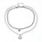 304 Stainless Steel Pendant Tiered Necklaces, with Acrylic Pearl and Lobster Clasps, Flat Round and Round, Stainless Steel Color, 14.6 inch(37cm), 6~8mm