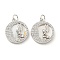 Brass Micro Pave Clear Cubic Zirconia Pendants, Cadmium Free & Nickel Free & Lead Free, with Shell and Jump Rings, Flat Round with Angel Charms, Real Platinum Plated, 18x16x2.5~3.5mm, Hole: 3mm