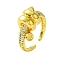 Brass Micro Pave Cubic Zirconia Open Cuff Ring, Cadmium Free & Lead Free, Spiral, Real 16K Gold Plated, Inner Diameter: 17mm