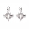 Brass Micro Pave Clear Cubic Zirconia Pendants, Long-Lasting Plated, Star, Real Platinum Plated, 15x12x2mm, Hole: 2mm