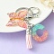 Resin & Acrylic Keychains, with Alloy Split Key Rings and Faux Suede Tassel Pendants, Letter & Butterfly, Random Gradient Color, Letter C, 8.6cm