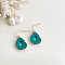 Brass Nuggets Dangle Earrings, with Glass, Golden, Dark Cyan, 30mm