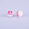Printed Round with Heart Pattern Silicone Focal Beads, White, 15x15mm, Hole: 2mm