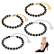 4Pcs 2 Colors Round Resin Imitation Pearl Anti-Loose High Heel Shoelaces, with Alloy End Chains, Heart Tag, Black, 22.2~22.5cm, 2pcs/color