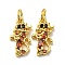 Real 18K Gold Plated Brass Pendants, with Glass and Jump Ring, Dragon Charms, Colorful, 15x8x3mm, Hole: 3mm