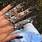11Pcs Alloy with Synthetic Turquoise Finger Rings, Moon/Flower/Horse Eye, Antique Silver, Inner Diameter: 14~18mm