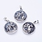 Natural Snowflake Obsidian Pendants, with Brass Findings, Flat Round with Fox, Platinum, 28~29x23~24x9~10mm, Hole: 5x7mm