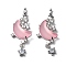 Brass Micro Pave Cubic Zirconia with Resin Pendants, Cadmium Free & Nickel Free & Lead Free, Star & Moon, Platinum, Pink, 33x13.5x4.5mm, Hole: 4x2.5mm