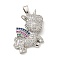 Brass Micro Pave Cubic Zirconia Pendants, Long-Lasting Plated, Unicorn, Platinum, 31.5x25x7mm, Hole: 6.5x4mm