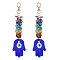 2Pcs Handmade Lampwork Evil Eye Pendant Decoration, Gemstone Chips Cluster Lobster Clasp Charms, for Keychain, Purse, Backpack Ornament, Hamsa Hand/Hand of Miriam, 125~144mm
