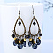 Ethnic Style Alloy Acrylic Dangle Earrings, with CCB, Teardrop, Antique Bronze, Marine Blue, 60x30mm
