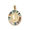 Brass Cubic Zirconia Pendants, Long-Lasting Plated, Oval with Holy Virgin Charms, Golden, Colorful, 25x19x2.5mm, Hole: 6x5mm
