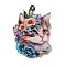 Cartoon Animal Printed Acrylic Pendants Decorations, Cat Shape, 43x29.5x2mm, Hole: 1.6mm