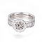 304 Stainless Steel Finger Rings, with Polymer Clay Rhinestone and Cubic Zirconia, Flat Round, Stainless Steel Color, Size 6~9, 16~19mm