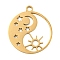 Ion Plating(IP) 304 Stainless Steel Pendants, Laser Cut, Golden, Flat Round Charm, Sun, 25x21.5x1mm, Hole: 2.5mm