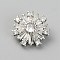 Brass Micro Pave Clear Cubic Zirconia Shank Buttons, 1-Hole, Flower, Platinum, 16x17x7mm, Hole: 1.4mm