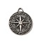 Alloy Pendant, with Rhinestones, Cadmium Free & Lead Free, Compass Shape Charms, Antique Silver, 41x35.5x5mm, Hole: 3.8x5mm