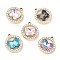 UV Plating Alloy Pendants, with Crystal Rhinestone and Glass, Cadmium Free & Lead Free, Flat Round with Butterfly Charms, Golden, 19.5x16.5x6.5mm, Hole: 1.6mm