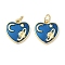 Brass Enamel Charms, with Jump Ring, Heart with Planet & Moon Charm, Real 18K Gold Plated, Marine Blue, 14x13.5x2.5mm, Hole: 3.5mm
