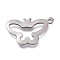Tarnish Resistant 304 Stainless Steel Pendants, Butterfly, Stainless Steel Color, 20x12x1mm, Hole: 1mm