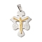 Ion Plating(IP) 304 Stainless Steel Pendants, Crucifix Cross Charm, Golden & Stainless Steel Color, 40x30x4mm, Hole: 7x5mm