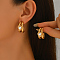 Stainless Steel Stud Earrings, Golden, with Imitation Pearl, Heart, 25x12mm