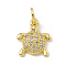 Brass Micro Pave Cubic Zirconia Charms, with Jump Ring, Cadmium Free & Lead Free, Tortoise Charms, Real 18K Gold Plated, 12.5x9.5x2mm, Hole: 3mm