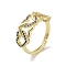 Real 18K Gold Plated Brass Micro Pave Cubic Zirconia Adjustable Rings, Cadmium Free & Nickel Free & Lead Free, Heart, Midnight Blue, US Size 8 1/4(18.3mm)