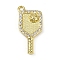 Brass Micro Pave Cubic Zirconia Pendants, Long-Lasting Plated, Cadmium Free & Lead Free, Rack Plating, Racket with Ball, Real 18K Gold Plated, 19x9.5x2.5mm, Hole: 1.4mm