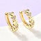 Heart Brass Micro Pave Clear Cubic Zirconia Hoop Earrings, Rack Plating, Long-Lasting Plated, Cadmium Free & Lead Free, Real 18K Gold Plated, 14.5x3.5mm