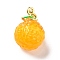 Handmade Lampwork Pendants, with Brass Findings, Cadmium Free & Lead Free, Matte Gold Color, Orange, Gold, 18~18.5x12.5~13mm, Hole: 4mm