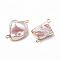 Electroplate Freshwater Shell Links connectors, with Iron Findings, Nuggets, Golden, Pink, 22~32x12~22x7~15mm, Hole: 1.5mm