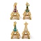 Brass Micro Pave Cubic Zirconia with Synthetic Opal Pendants, Jump Rings, Cadmium Free & Lead Free, Real 18K Gold Plated, Eiffel Tower, Mixed Color, 23x12x11mm, Hole: 3.5mm